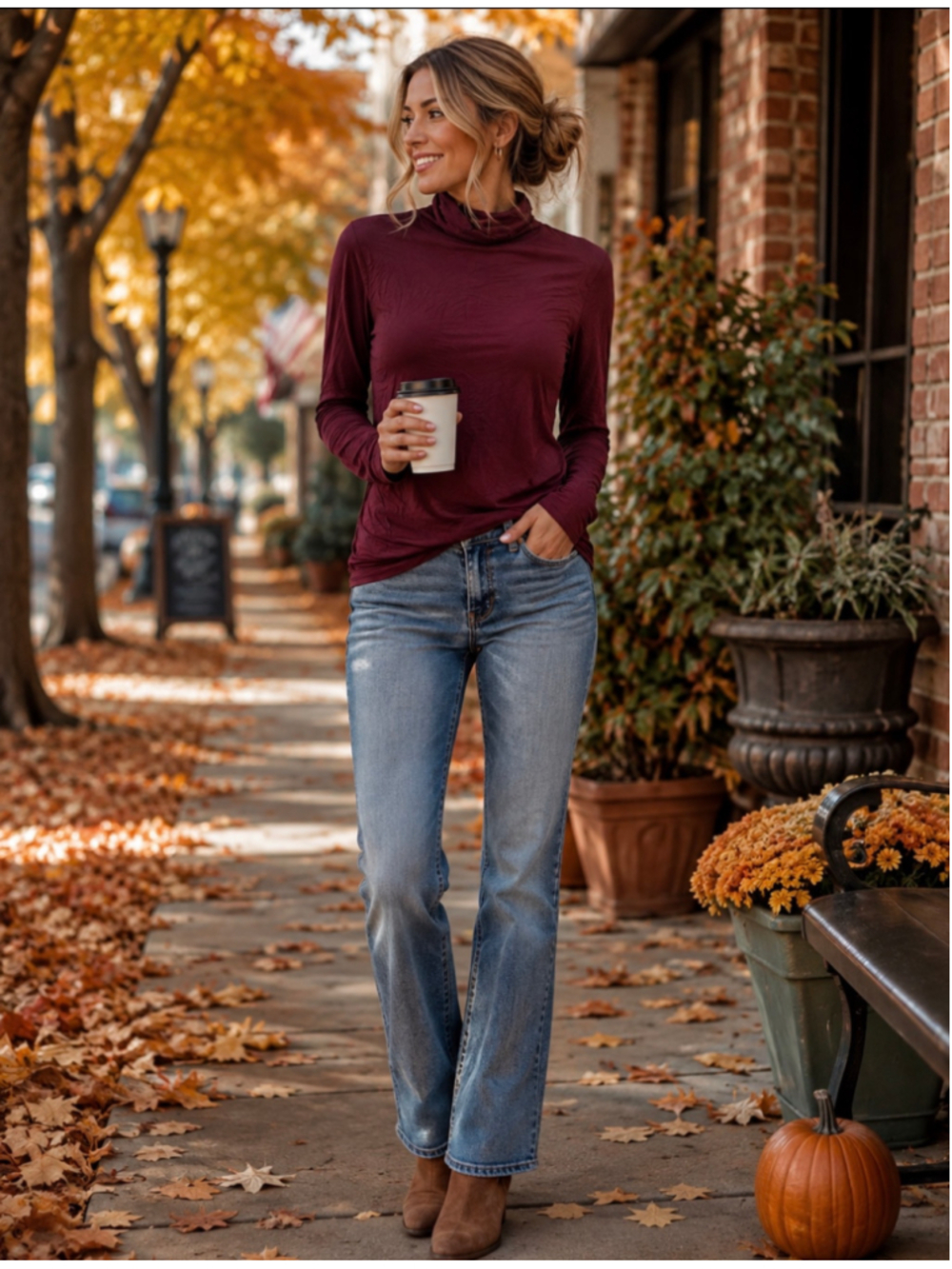 Women's J.Crew Long Sleeve Turtleneck Tee Burgundy Size M